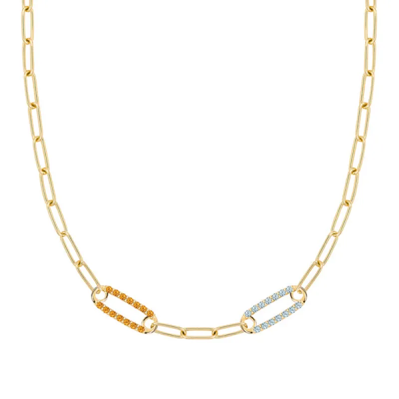 Personalized Adelaide 2 Pavé Birthstone Link Necklace in 14k Gold sold by Haverhill