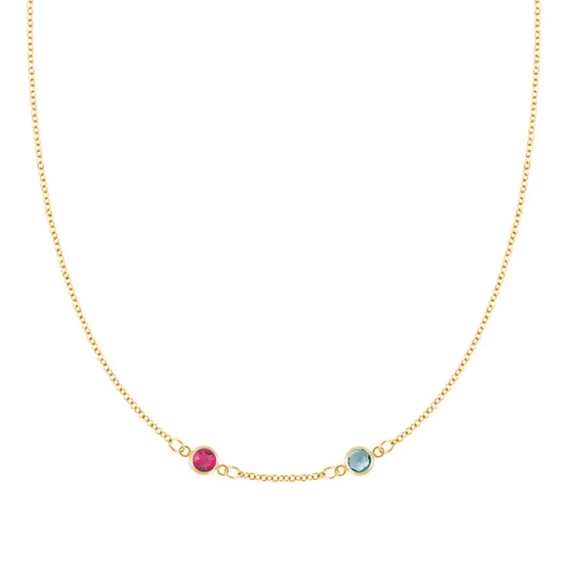 Personalized Classic 2 Birthstone Necklace in 14k Gold (Centered) sold by Haverhill