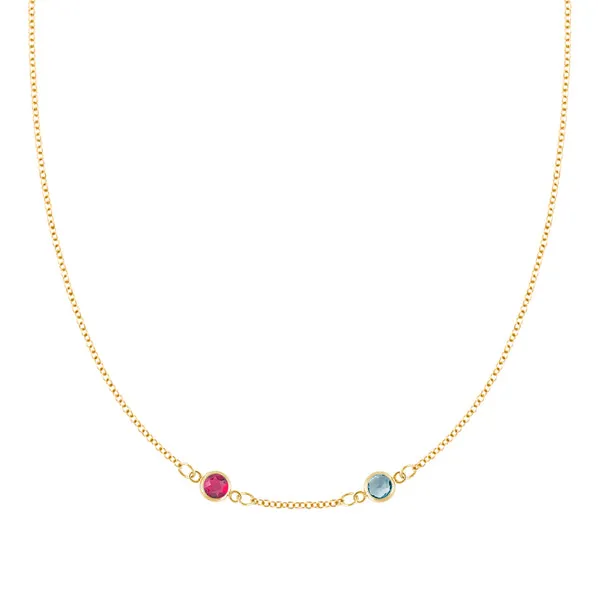 Personalized Classic 2 Birthstone Necklace in 14k Gold (Centered) sold by Haverhill