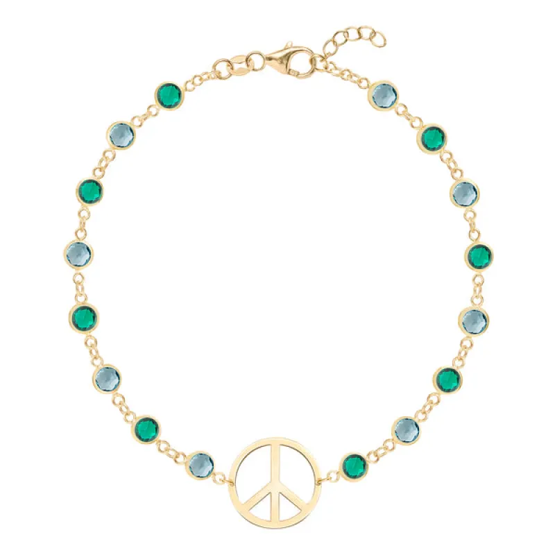 Personalized Large Peace Sign Newport Bracelet in 14k Gold sold by Haverhill