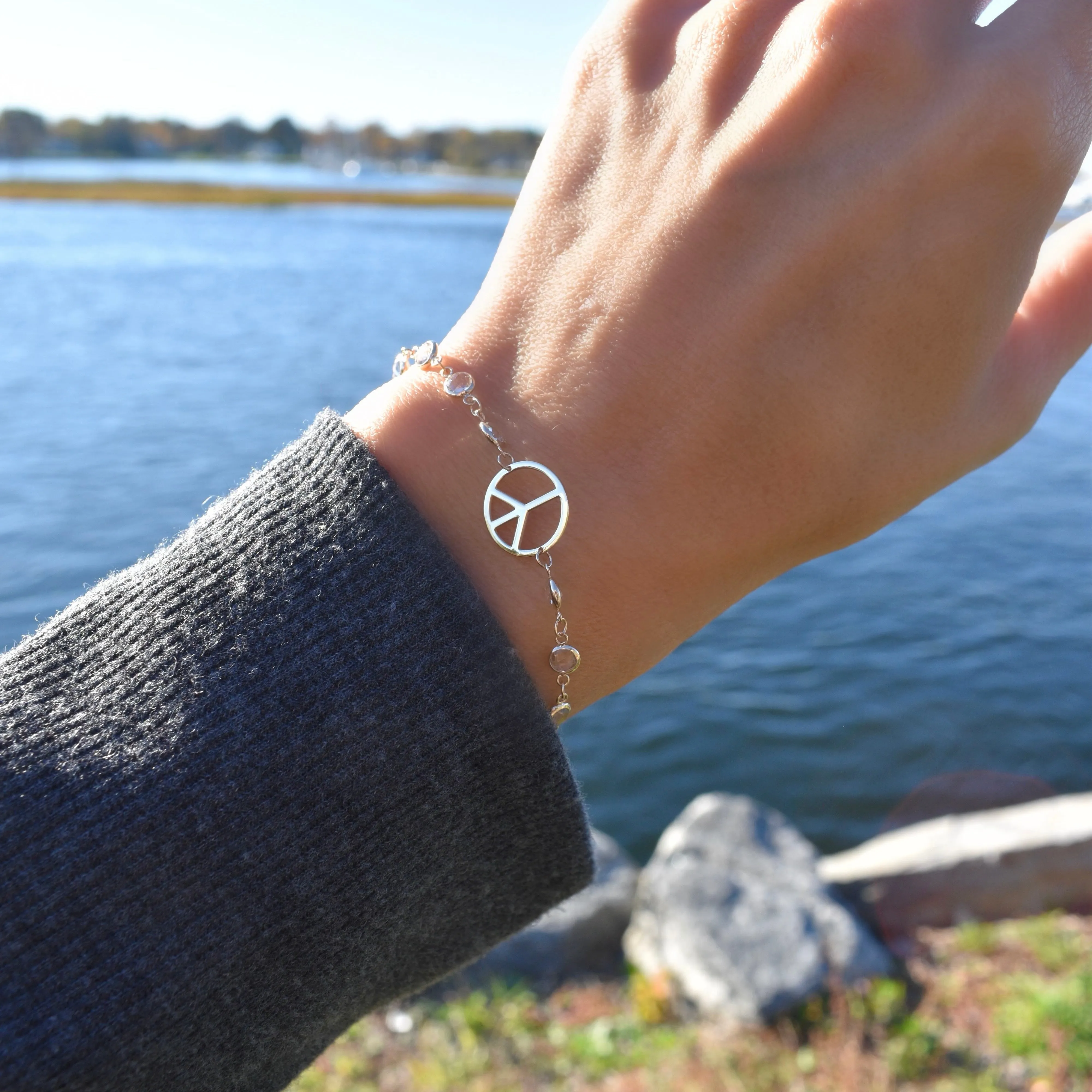 Personalized Large Peace Sign Newport Bracelet in 14k Gold sold by Haverhill product image thumbnail 2