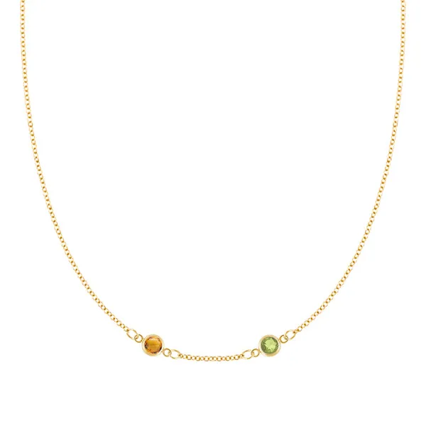 Personalized Classic 2 Birthstone Necklace in 14k Gold (Centered) sold by Haverhill