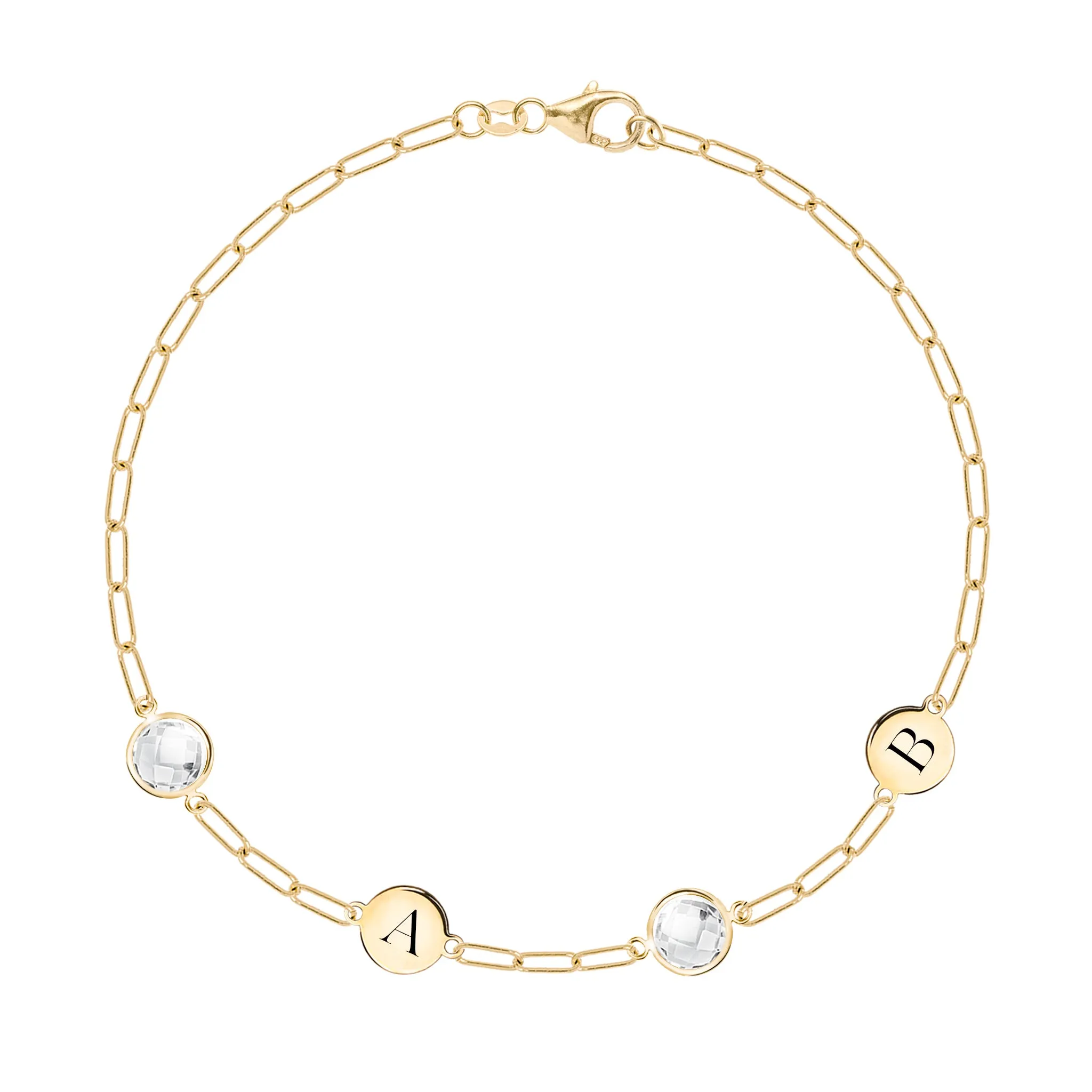 2 Letter & 2 Grand Birthstone Adelaide Mini Bracelet in 14k Gold sold by Haverhill