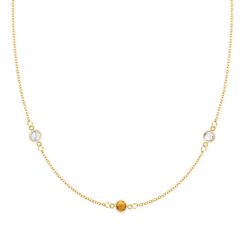 Personalized Classic 3 Birthstone Necklace in 14k Gold sold by Haverhill