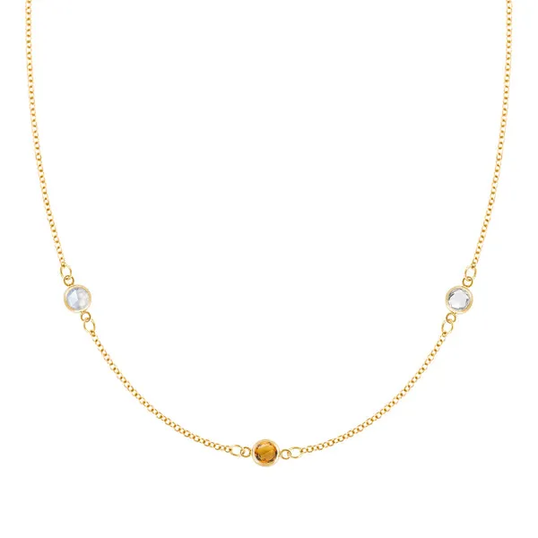 Personalized Classic 3 Birthstone Necklace in 14k Gold sold by Haverhill