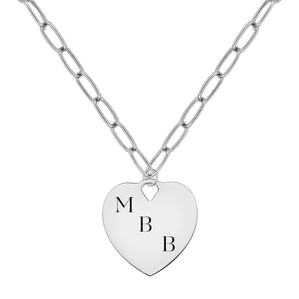 Engravable Large Flat Heart Pendant with Adelaide Chain in 14k Gold sold by Haverhill