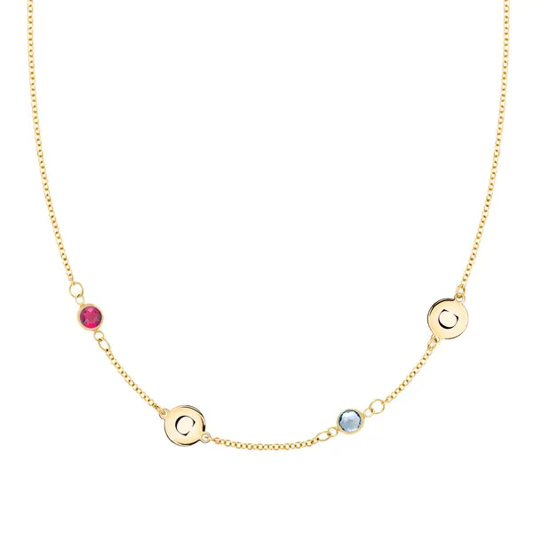 Personalized 2 Letter & 2 Classic Birthstone Necklace in 14k Gold (Double Spacing) sold by Haverhill