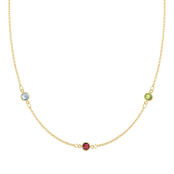 Personalized Classic 3 Birthstone Necklace in 14k Gold sold by Haverhill