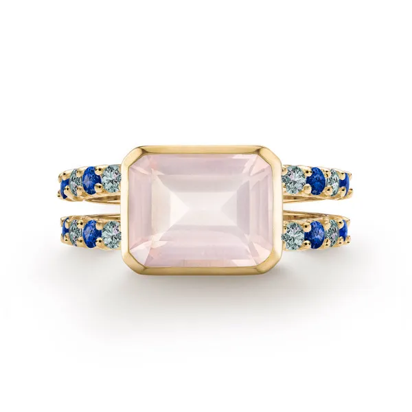 Personalized Warren Horizontal Birthstone Ring with Accent Stones in 14k Gold sold by Haverhill