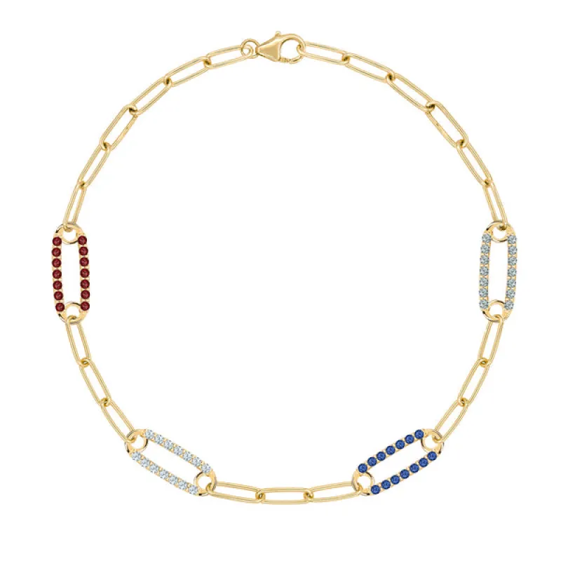 Personalized Adelaide 4 Pavé Birthstone Link Bracelet in 14k Gold sold by Haverhill