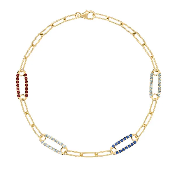 Personalized Adelaide 4 Pavé Birthstone Link Bracelet in 14k Gold sold by Haverhill