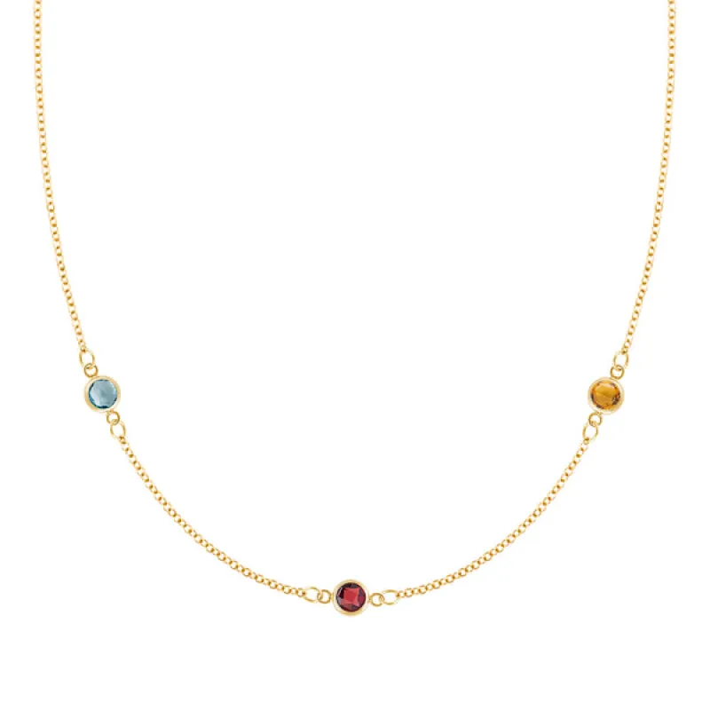 Personalized Classic 3 Birthstone Necklace in 14k Gold sold by Haverhill