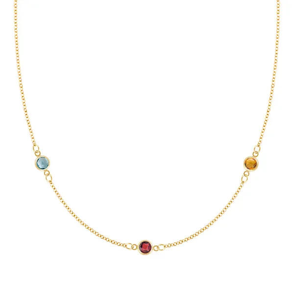 Personalized Classic 3 Birthstone Necklace in 14k Gold sold by Haverhill