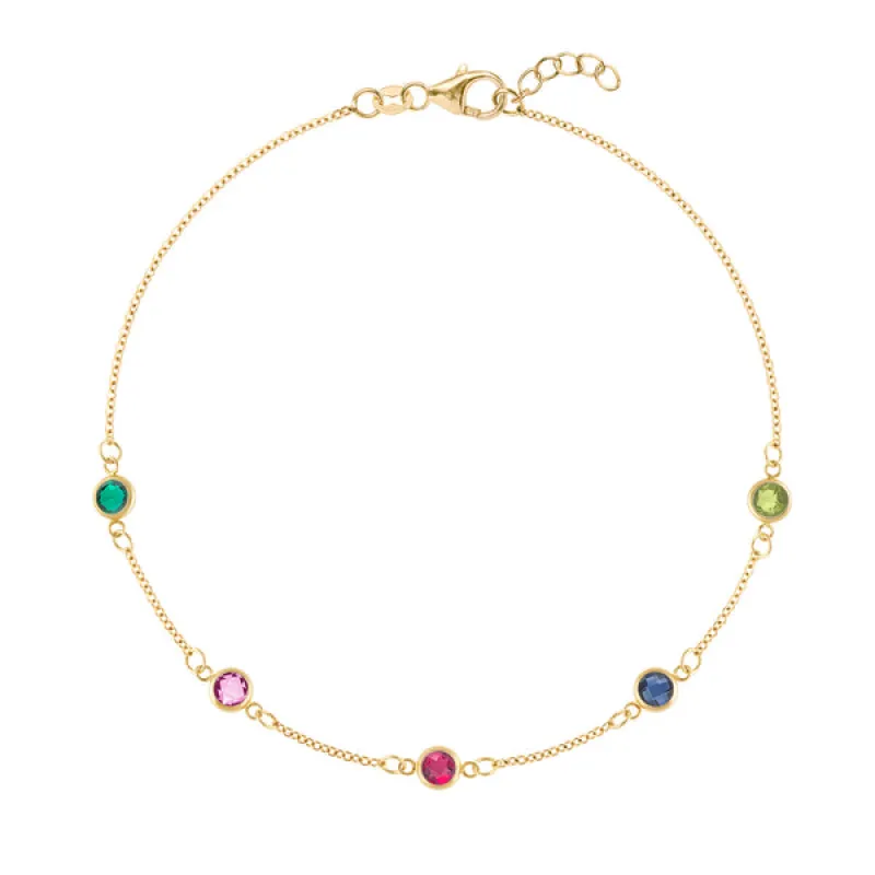 Personalized Classic 5 Birthstone Bracelet in 14k Gold sold by Haverhill