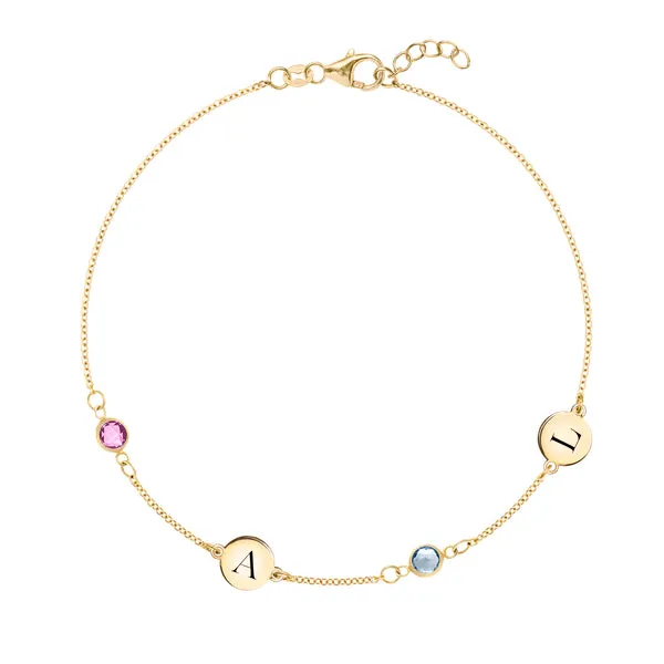 Personalized 2 Letter & 2 Classic Birthstone Bracelet in 14k Gold sold by Haverhill