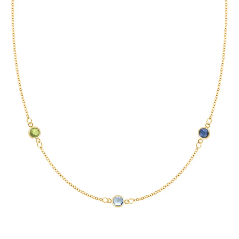Personalized Classic 3 Birthstone Necklace in 14k Gold sold by Haverhill