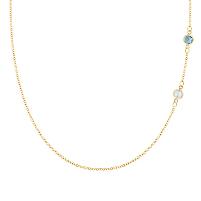 Personalized Classic 2 Birthstone Necklace in 14k Gold sold by Haverhill