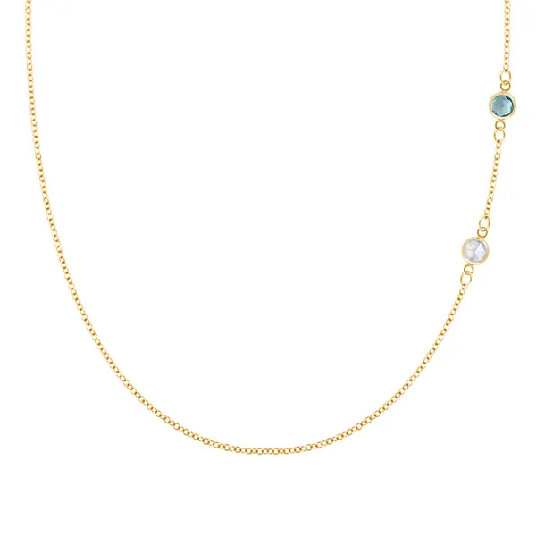 Personalized Classic 2 Birthstone Necklace in 14k Gold sold by Haverhill