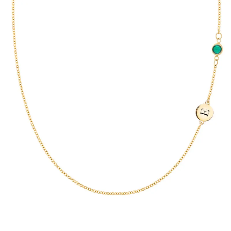 Personalized Classic 1 Letter & 1 Emerald Necklace in 14k Gold (May) sold by Haverhill