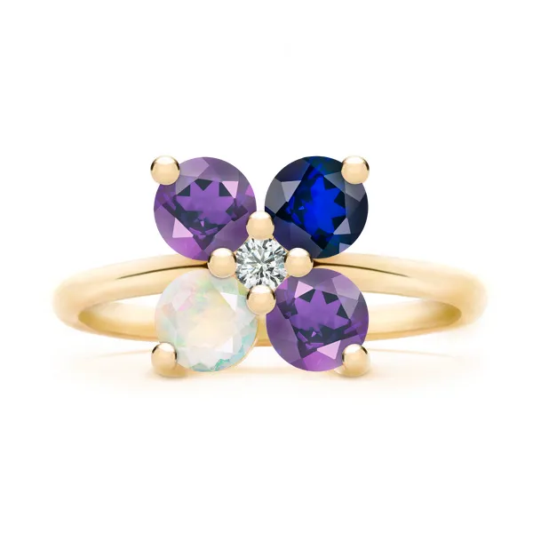 Personalized Greenwich 4 Birthstone & Diamond Ring in 14k Gold sold by Haverhill