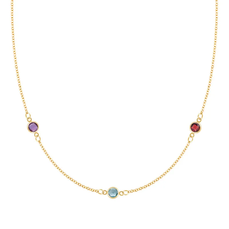 Personalized Classic 3 Birthstone Necklace in 14k Gold sold by Haverhill