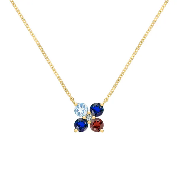 Personalized Greenwich 4 Birthstone & Diamond Necklace in 14k Gold sold by Haverhill
