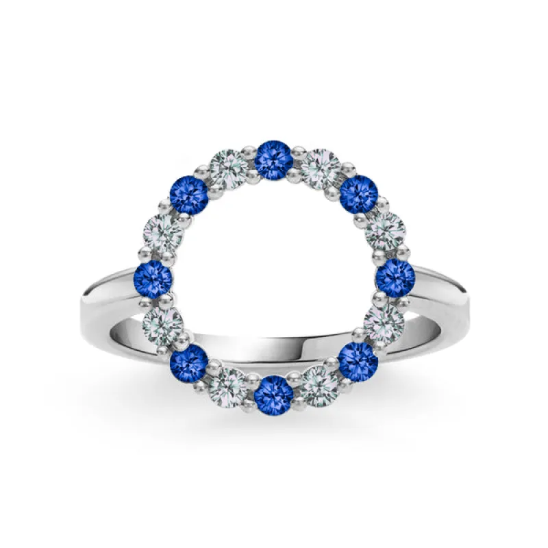 Personalized Rosecliff Circle Birthstone Ring in 14k Gold sold by Haverhill