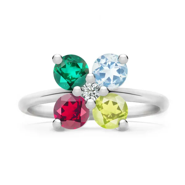 Personalized Greenwich 4 Birthstone & Diamond Ring in 14k Gold sold by Haverhill