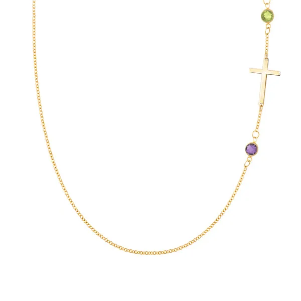 Personalized Classic Cross & 2 Birthstone Necklace in 14k Gold sold by Haverhill