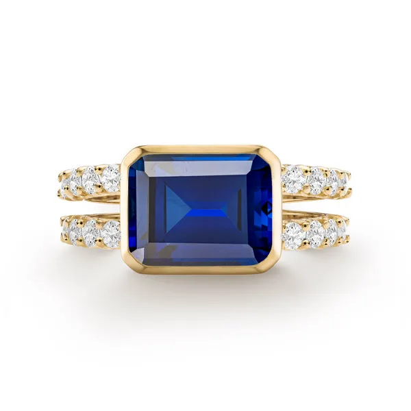 Personalized Warren Horizontal Birthstone Ring with Accent Stones in 14k Gold sold by Haverhill