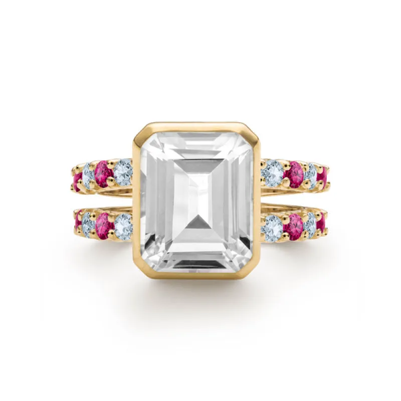 Personalized Warren Vertical Birthstone Ring with Accent Stones in 14k Gold sold by Haverhill