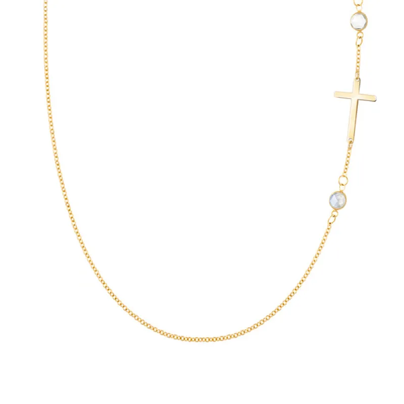 Personalized Classic Cross & 2 Birthstone Necklace in 14k Gold sold by Haverhill