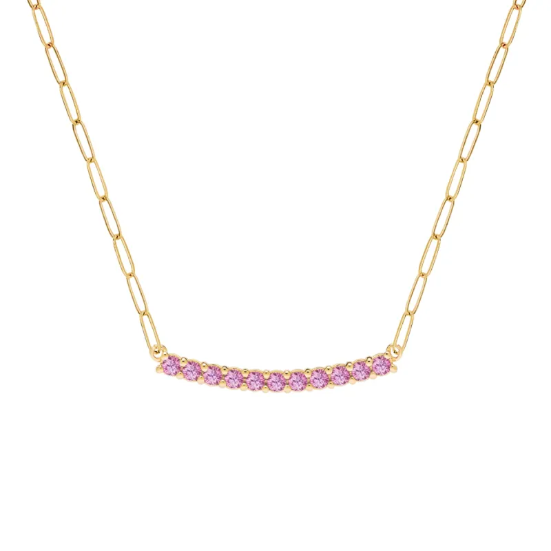 Rosecliff Pink Sapphire Bar Adelaide Mini Necklace in 14k Gold (October) sold by Haverhill