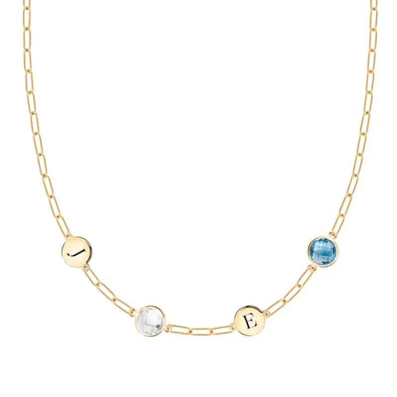 Personalized 2 Letter & 2 Grand Birthstone Adelaide Mini Necklace in 14k Gold sold by Haverhill