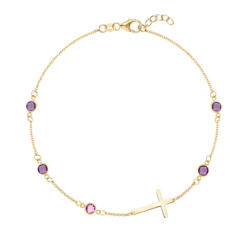 Personalized Classic Cross & 5 Birthstone Bracelet in 14k Gold sold by Haverhill