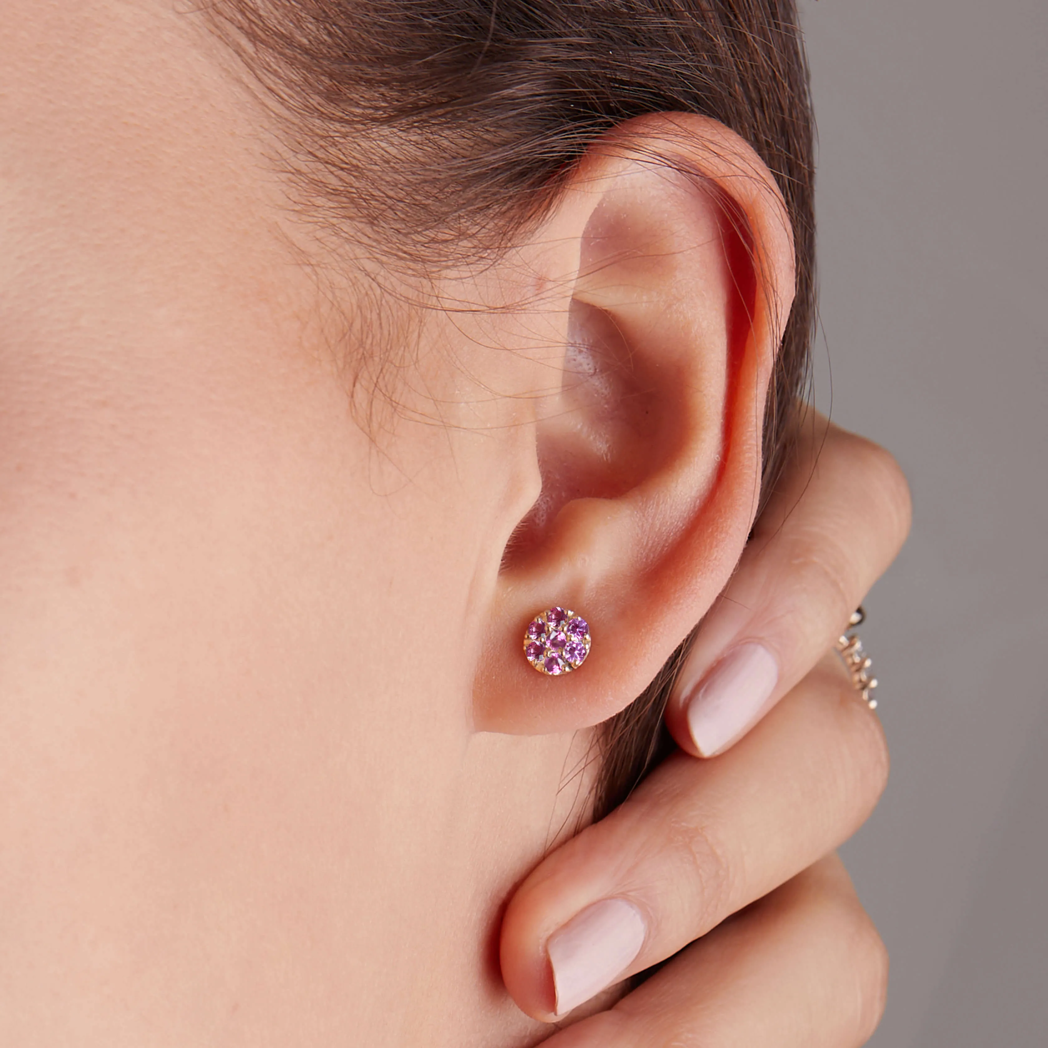 Rosecliff Pink Sapphire Mini Stud Earrings in Solid 14k Gold (October) sold by Haverhill product image thumbnail 3