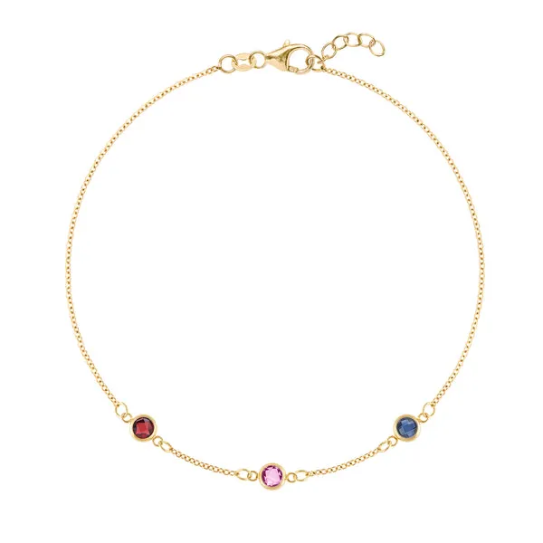 Personalized Classic 3 Birthstone Bracelet in 14k Gold sold by Haverhill