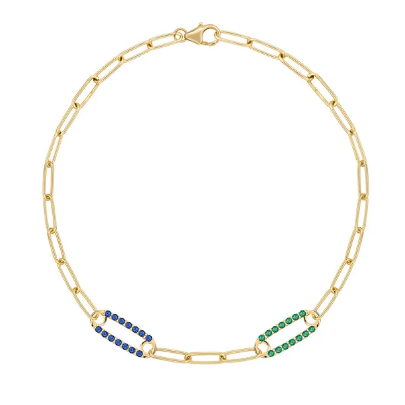 Personalized Adelaide 2 Pavé Birthstone Link Bracelet in 14k Gold sold by Haverhill