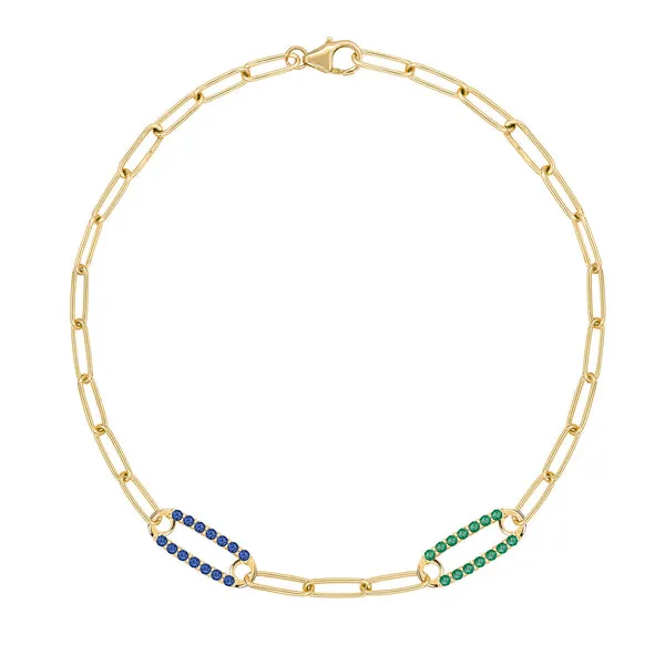 Personalized Adelaide 2 Pavé Birthstone Link Bracelet in 14k Gold sold by Haverhill