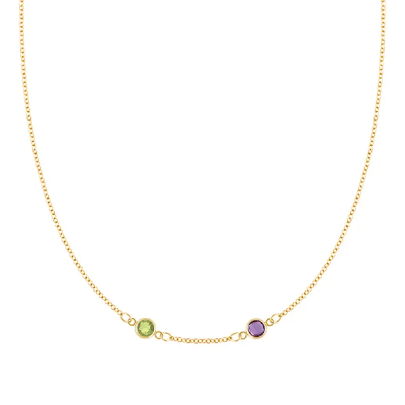 Personalized Classic 2 Birthstone Necklace in 14k Gold (Centered) sold by Haverhill