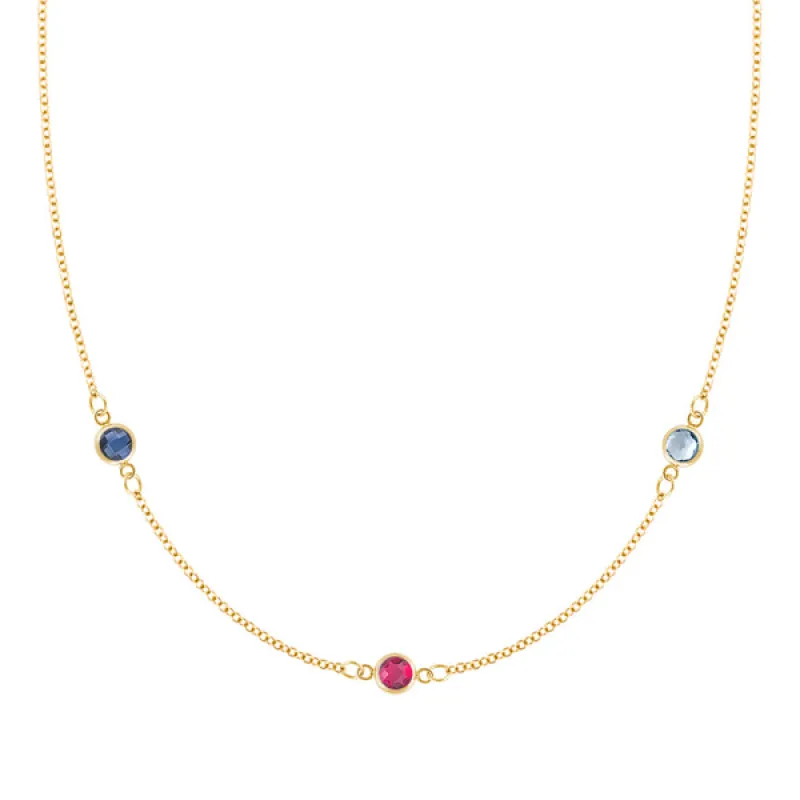 Personalized Classic 3 Birthstone Necklace in 14k Gold sold by Haverhill