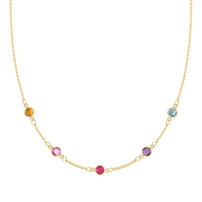 Personalized Classic 5 Birthstone Necklace in 14k Gold sold by Haverhill