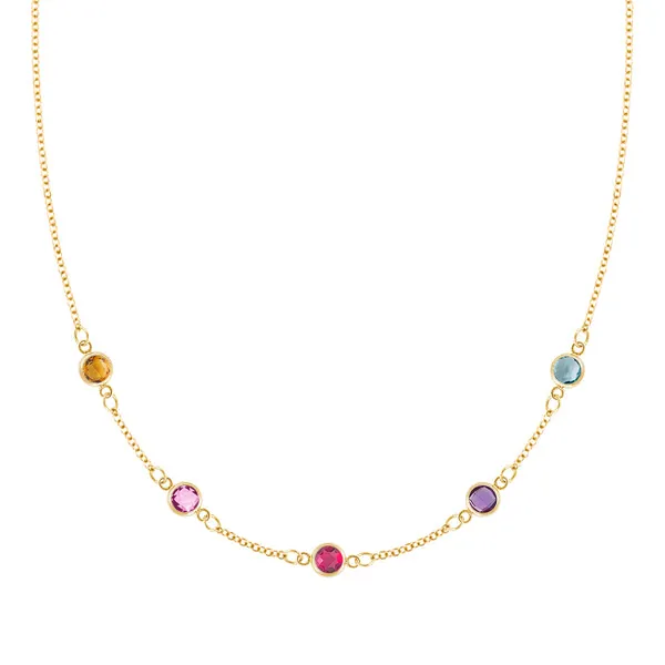 Personalized Classic 5 Birthstone Necklace in 14k Gold sold by Haverhill