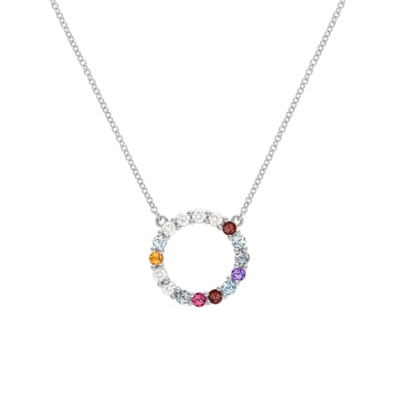 Personalized Rosecliff Circle Birthstone Necklace in 14k Gold sold by Haverhill