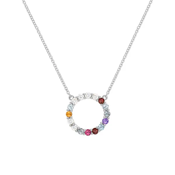 Personalized Rosecliff Circle Birthstone Necklace in 14k Gold sold by Haverhill