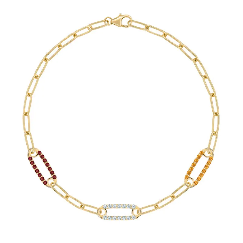Personalized Adelaide 3 Pavé Birthstone Link Bracelet in 14k Gold sold by Haverhill