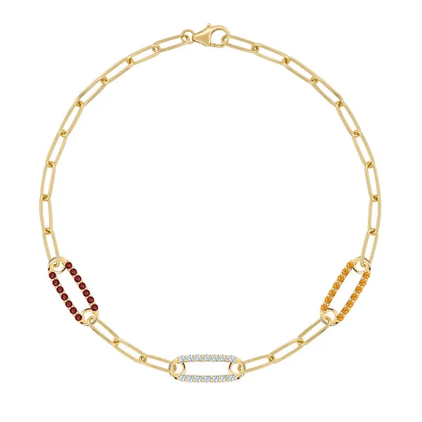 Personalized Adelaide 3 Pavé Birthstone Link Bracelet in 14k Gold sold by Haverhill