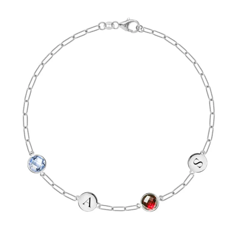 Personalized 2 Letter & 2 Grand Birthstone Adelaide Mini Bracelet in 14k Gold sold by Haverhill