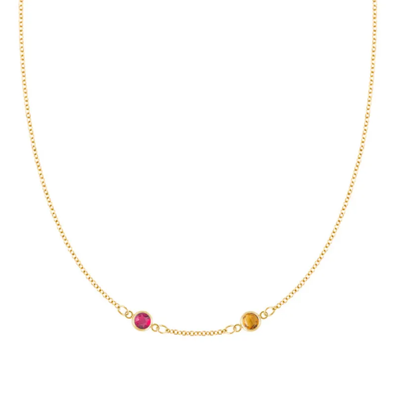 Personalized Classic 2 Birthstone Necklace in 14k Gold (Centered) sold by Haverhill
