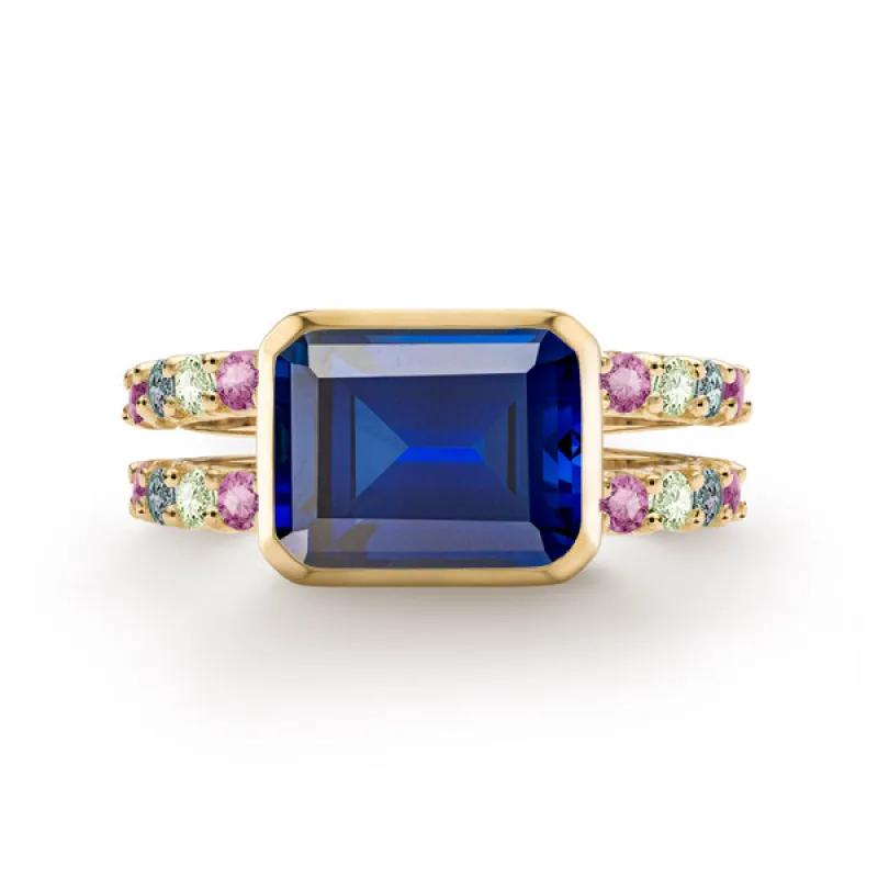 Personalized Warren Horizontal Birthstone Ring with Accent Stones in 14k Gold sold by Haverhill